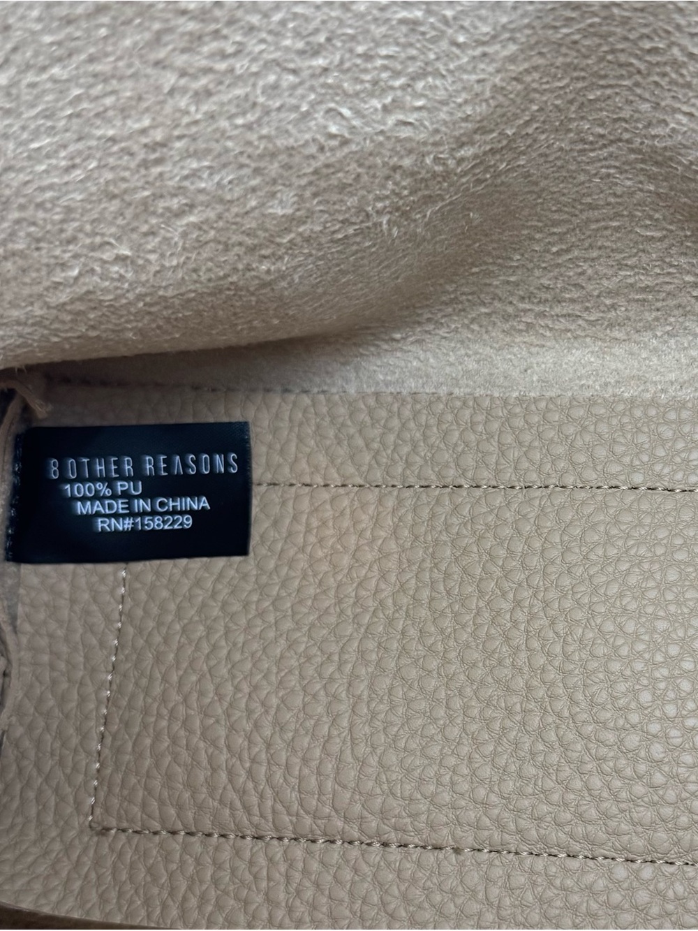 8 Other Reasons Beige Pebbled Faux Leather Tote Bag Minimalist Shoulder Purse - Picture 2 of 13